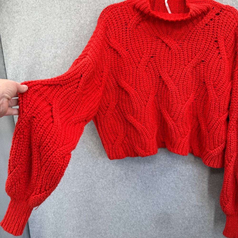 Free People Seasons Change Chunky Knit Sweater Women S Mock Neck‎ Cropped Orange - Picture 3 of 9